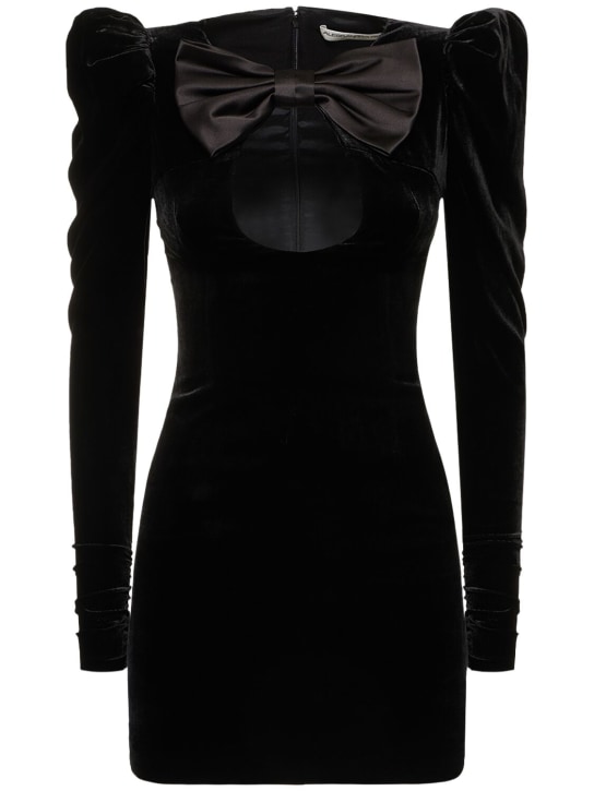 Alessandra Rich: Velvet mini dress w/ duchesse bow - Siyah - women_0 | Luisa Via Roma