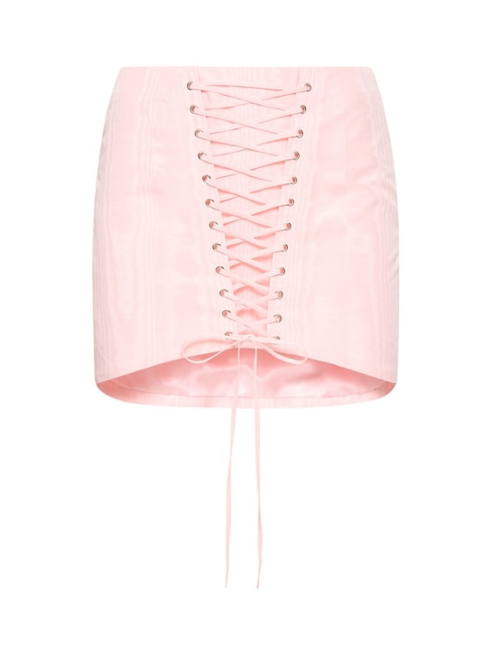 Alessandra Rich: Lace-up moiré mini skirt - Pink - women_0 | Luisa Via Roma