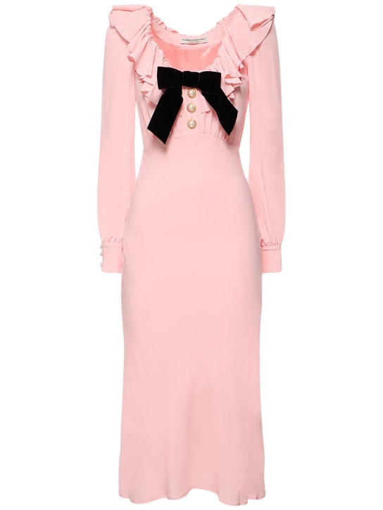 Alessandra Rich: Silk blend cady dress w/ volant collar - Pink - women_0 | Luisa Via Roma