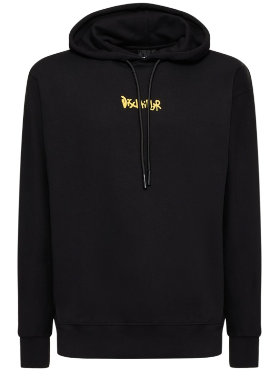 Disclaimer: Logo printed cotton hoodie - Black/Yellow - men_1 | Luisa Via Roma