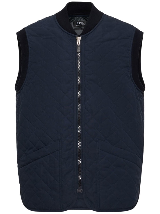 A.P.C.: Quilted cotton blend puffer vest - Navy - men_0 | Luisa Via Roma