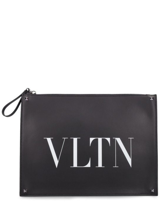 Valentino Garavani: VLTN leather pouch - Black - men_0 | Luisa Via Roma