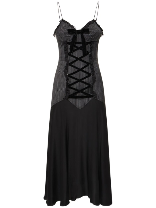 Alessandra Rich: Pinstripe wool lace-up midi dress - Grey/Black - women_0 | Luisa Via Roma