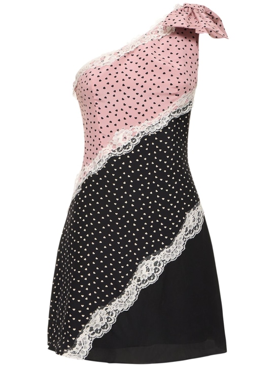 Alessandra Rich: Heart print silk cady mini dress - Renkli - women_0 | Luisa Via Roma