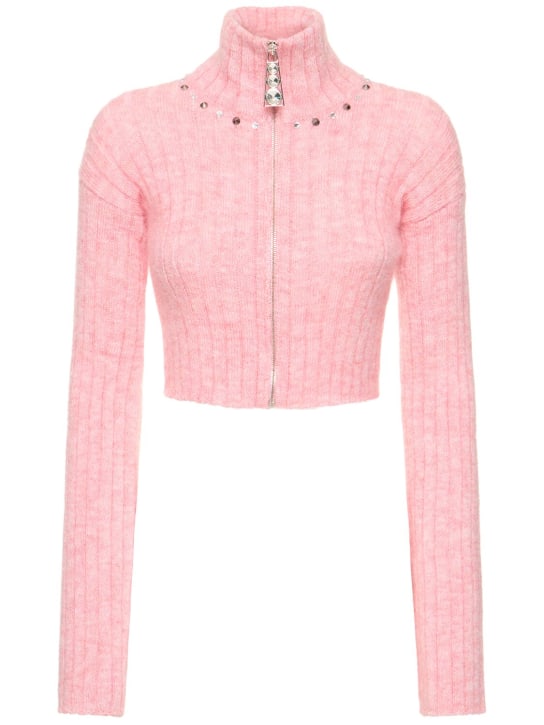 Alessandra Rich: Mohair blend knit crop cardigan - Pink - women_0 | Luisa Via Roma