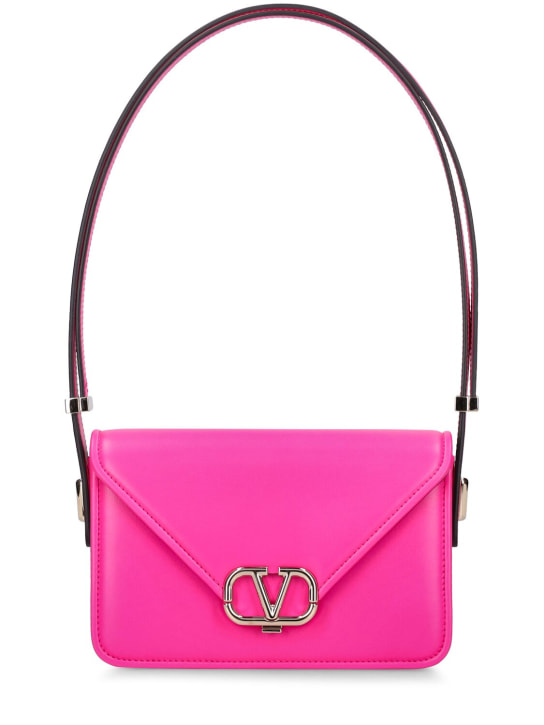 Valentino Garavani: Small V logo leather shoulder bag - Pink - women_0 | Luisa Via Roma