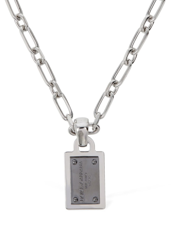 Dolce&Gabbana: DG logo tag necklace - Gümüş - men_0 | Luisa Via Roma
