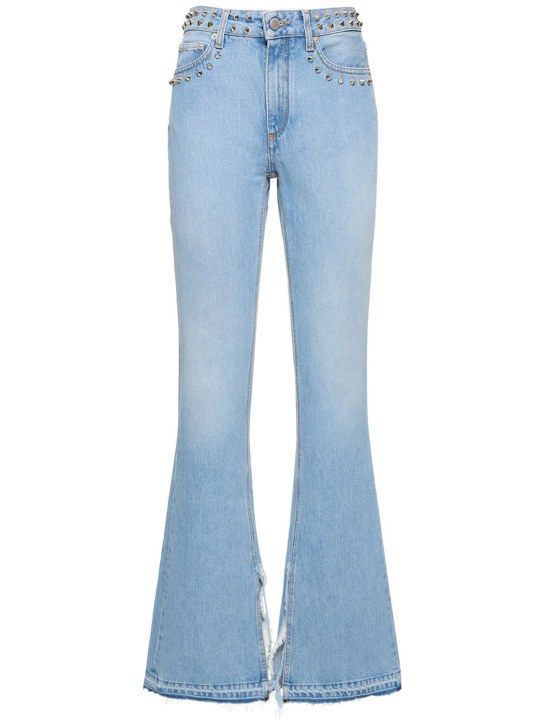Alessandra Rich: Mid rise studded denim flared jeans - Açık Mavi - women_0 | Luisa Via Roma