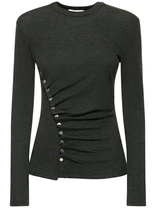 Rabanne: Top de jersey de algodón drapeado - Verde Oscuro - women_0 | Luisa Via Roma