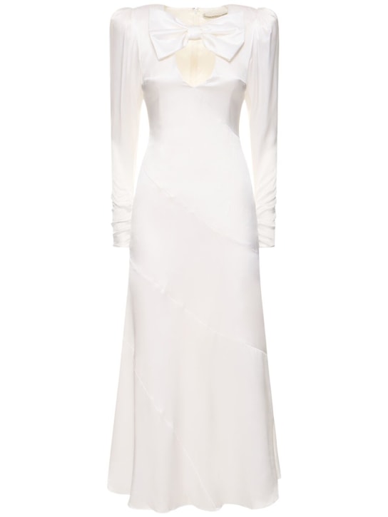 Alessandra Rich: Silk satin midi dress w/ bow - Beyaz - women_0 | Luisa Via Roma