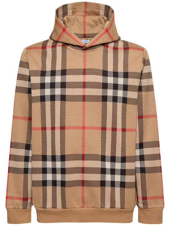Burberry: Ferryton Check print cotton hoodie - Archive Beige - men_0 | Luisa Via Roma