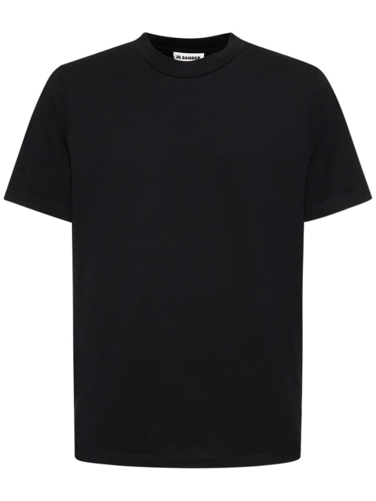 Jil Sander: 棉质平纹针织T恤 - 黑色 - men_0 | Luisa Via Roma