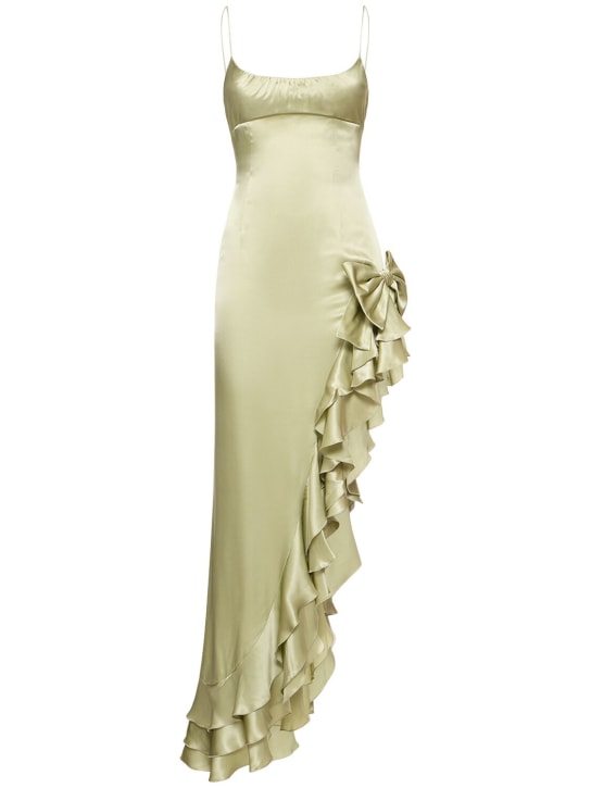 Alessandra Rich: Silk satin long dress w/ side ruffle - Açık Yeşil - women_0 | Luisa Via Roma