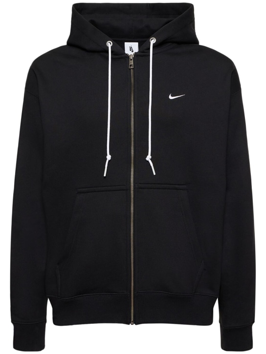 Nike: Solo Swoosh cotton blend zip hoodie - Nero/Bianco - men_0 | Luisa Via Roma
