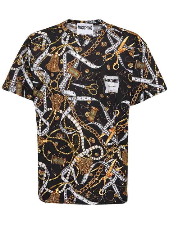 Moschino: 스카프 프린트 오가닉 코튼 티셔츠 - men_0 | Luisa Via Roma