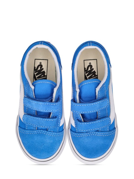 Vans: Old Skool V leather strap sneakers - Light Blue - kids-girls_1 | Luisa Via Roma