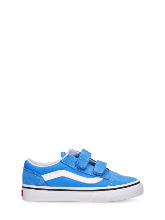 Vans: Old Skool V leather strap sneakers - Light Blue - kids-girls_0 | Luisa Via Roma