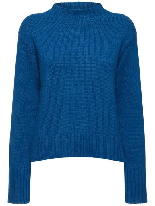 Jil Sander: Suéter de punto de mezcla de cashmere - Azul Oscuro - women_0 | Luisa Via Roma