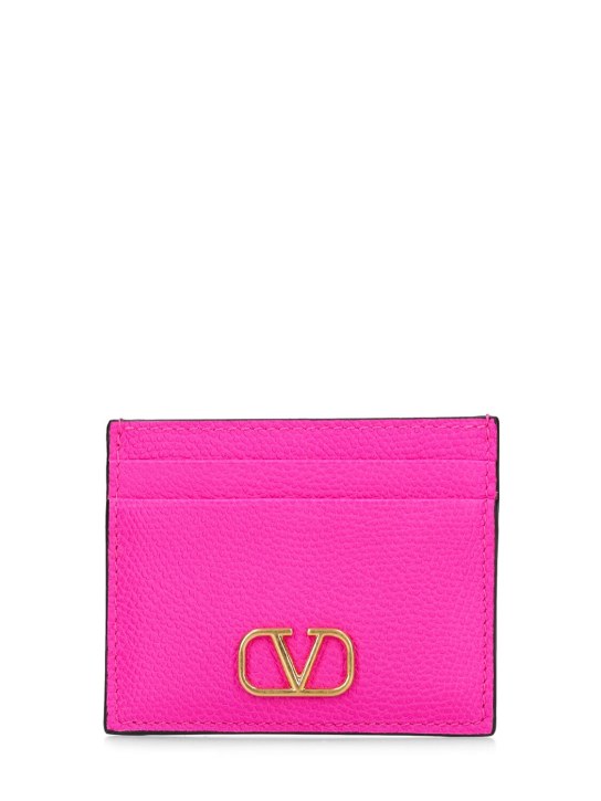 Valentino Garavani: V Logo 그레인 가죽 카드 홀더 - Pink - women_0 | Luisa Via Roma