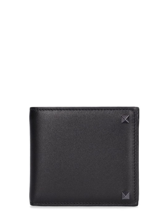 Valentino Garavani: Rockstud leather billfold wallet - Black - men_0 | Luisa Via Roma