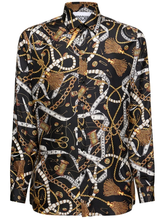 Moschino: Scarf print silk twill shirt - men_0 | Luisa Via Roma