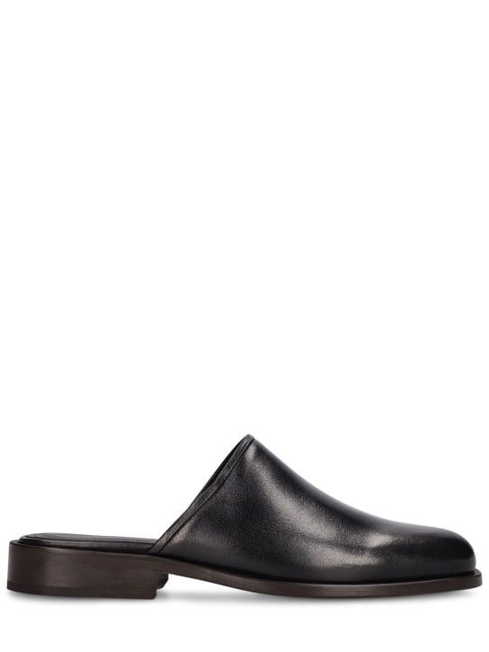 Lemaire: 方形皮革穆勒鞋 - 黑色 - men_0 | Luisa Via Roma
