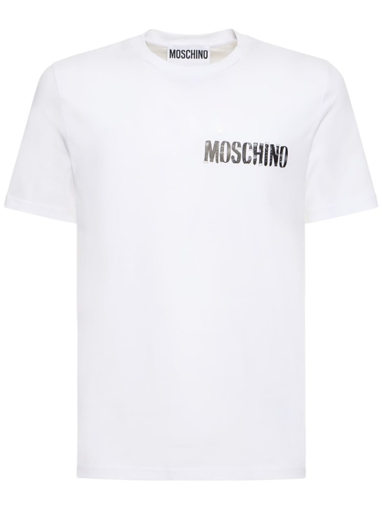 Moschino: T-Shirt aus Bio-Baumwolljersey mit Druck - Weiß - men_0 | Luisa Via Roma
