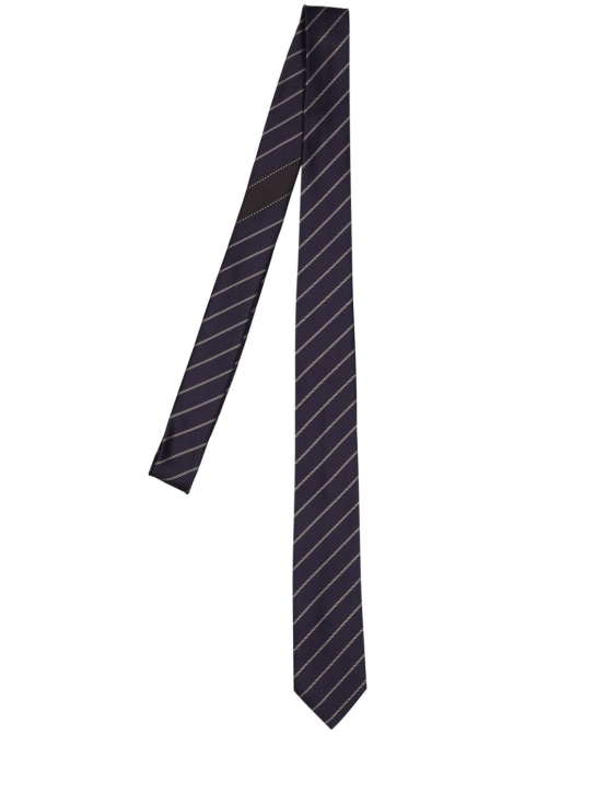 Dries Van Noten: Striped silk tie - Lacivert - men_0 | Luisa Via Roma