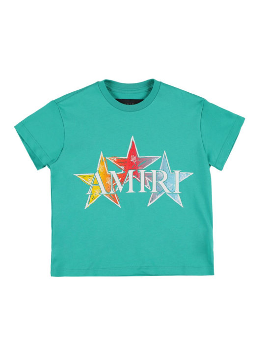 Amiri: Logo印花棉质平纹针织T恤 - 蓝绿色 - kids-boys_0 | Luisa Via Roma