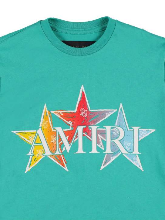 Amiri: Logo印花棉质平纹针织T恤 - 蓝绿色 - kids-boys_1 | Luisa Via Roma
