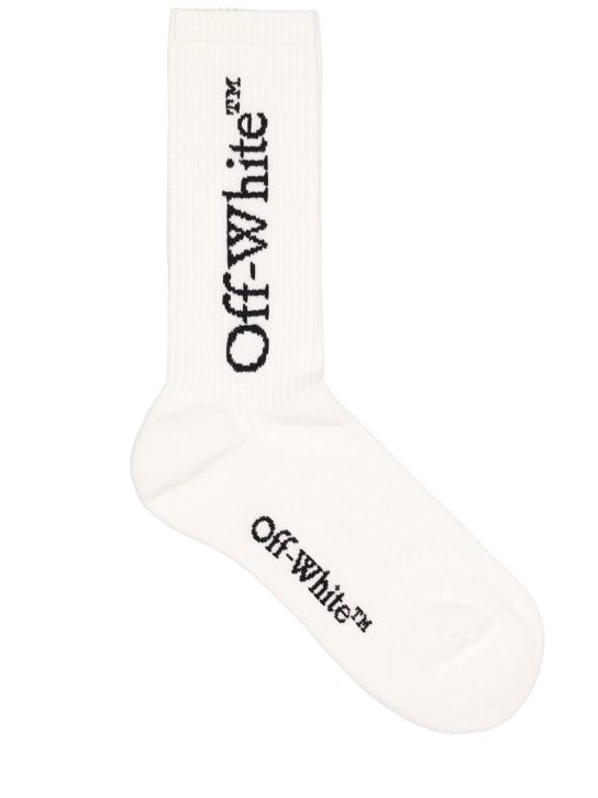 Off-White: Big logo cotton blend mid length socks - White - women_0 | Luisa Via Roma
