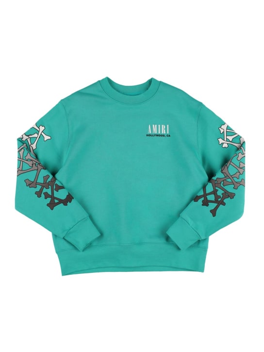 Amiri: Sweat-shirt en coton imprimé logo - Turquoise - kids-girls_0 | Luisa Via Roma