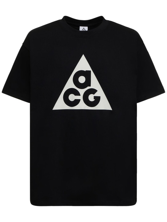 Nike: T-shirt in misto cotone con stampa ACG - Nero - men_0 | Luisa Via Roma