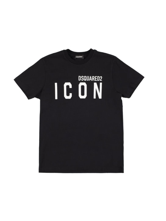 Dsquared2: T-Shirt aus Baumwolljersey mit Icon-Logo - Schwarz - kids-boys_0 | Luisa Via Roma