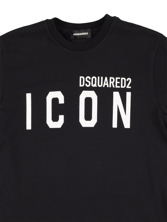 Dsquared2: T-shirt en jersey de coton imprimé logo Icon - Noir - kids-girls_1 | Luisa Via Roma