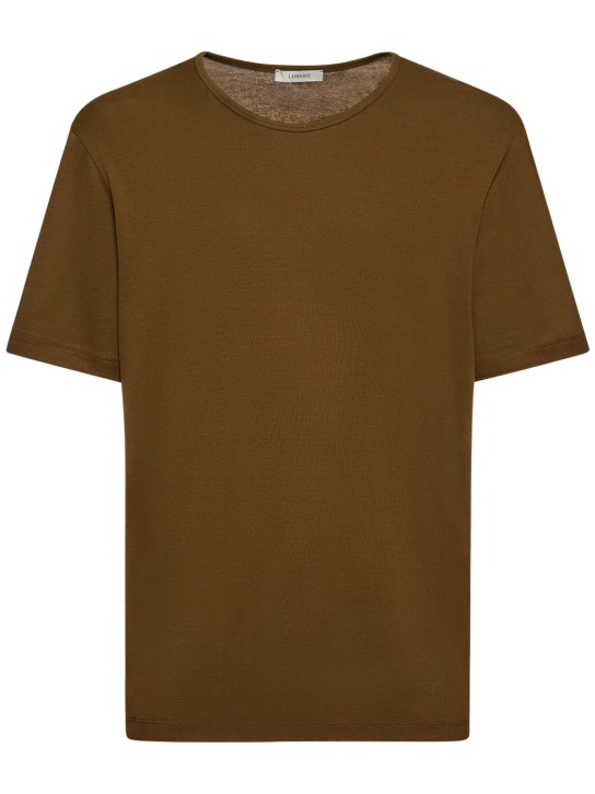Lemaire: 棉质平纹针织T恤 - 棕色 - men_0 | Luisa Via Roma