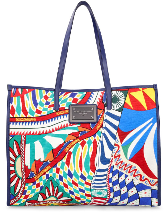 Dolce&Gabbana: Grand sac cabas en toile Carretto - Bleu - women_0 | Luisa Via Roma