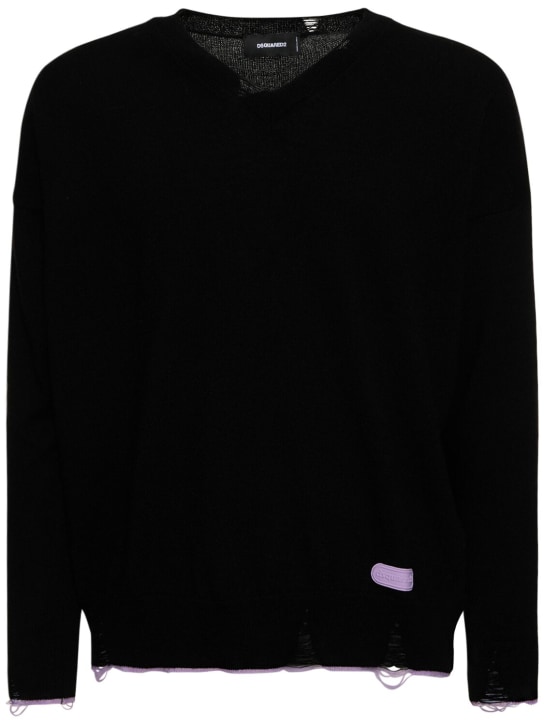 Dsquared2: Suéter de punto de lana desgastada - Negro - women_0 | Luisa Via Roma