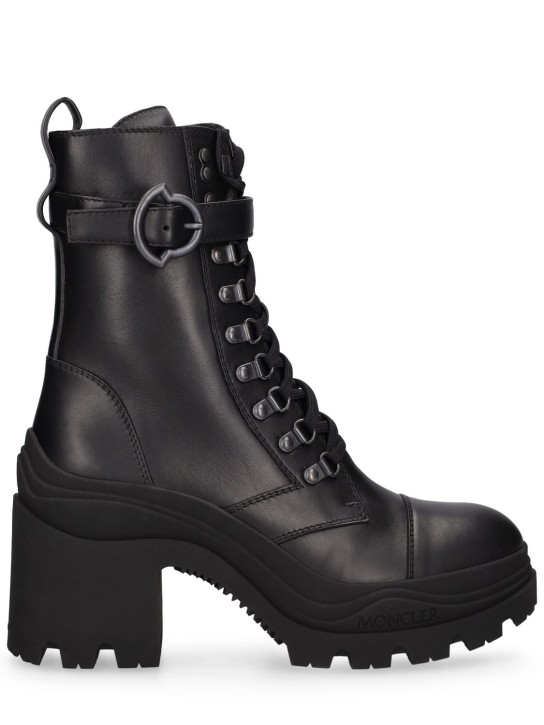 Moncler: 80mm Envile Buckle leather ankle boots - Siyah - women_0 | Luisa Via Roma