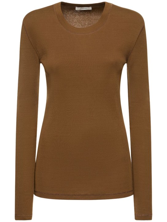 Lemaire: Rib cotton long sleeve t-shirt - Brown - women_0 | Luisa Via Roma