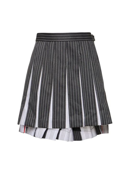 Thom Browne: Pleated wool twill mini skirt - Gri - women_0 | Luisa Via Roma