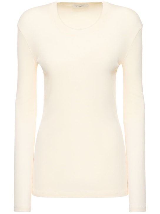 Lemaire: Rib cotton long sleeve t-shirt - Beyaz - women_0 | Luisa Via Roma