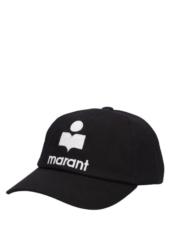 Marant: Casquette en coton à logo brodé - Noir/Écru - men_1 | Luisa Via Roma