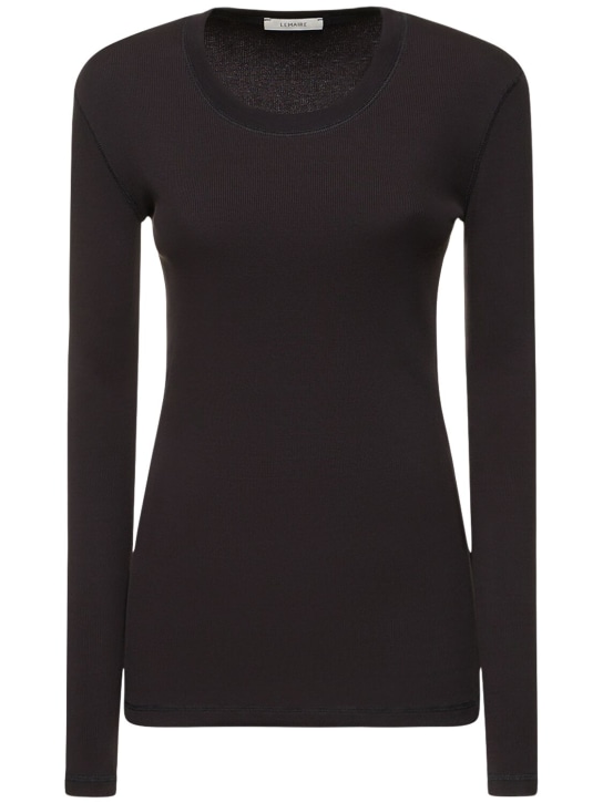 Lemaire: 골지 코튼 긴팔 티셔츠 - 블랙 - women_0 | Luisa Via Roma