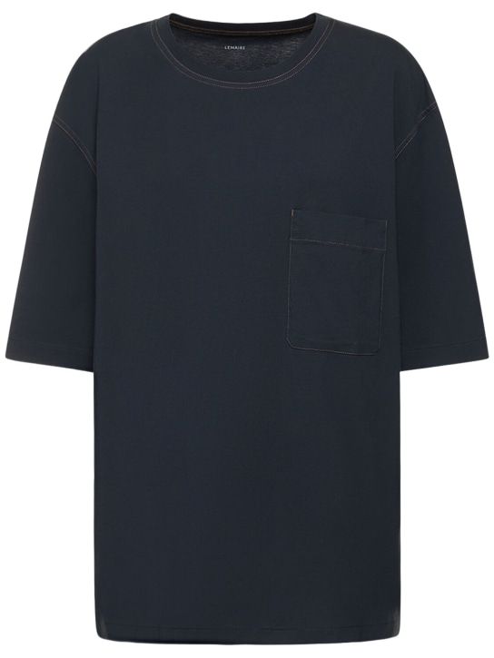 Lemaire: T-shirt in cotone con tasca - Blu Notte - women_0 | Luisa Via Roma