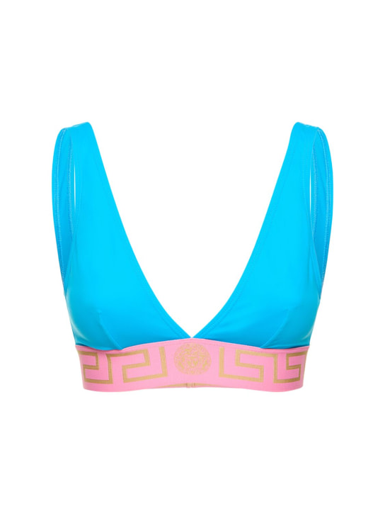 Versace: Greca logo三角形比基尼上衣 - 蓝色/粉色 - women_0 | Luisa Via Roma