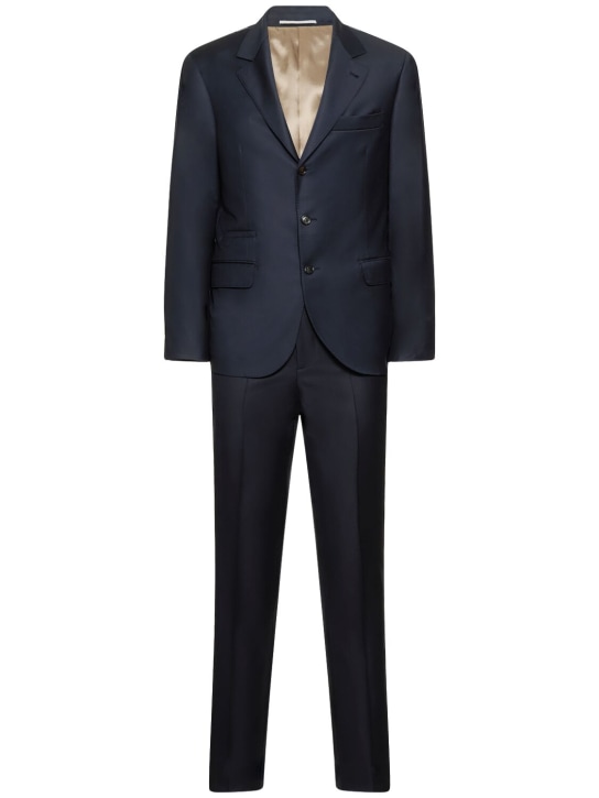 Brunello Cucinelli: Wool double breasted suit - Navy - men_0 | Luisa Via Roma