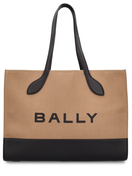 Bally: Ew Bar Keep On organic cotton blend bag - Sand/Black - women_0 | Luisa Via Roma