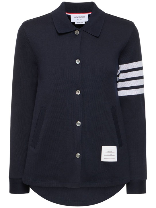 Thom Browne: Buttoned cotton jersey shirt jacket - Navy - women_0 | Luisa Via Roma