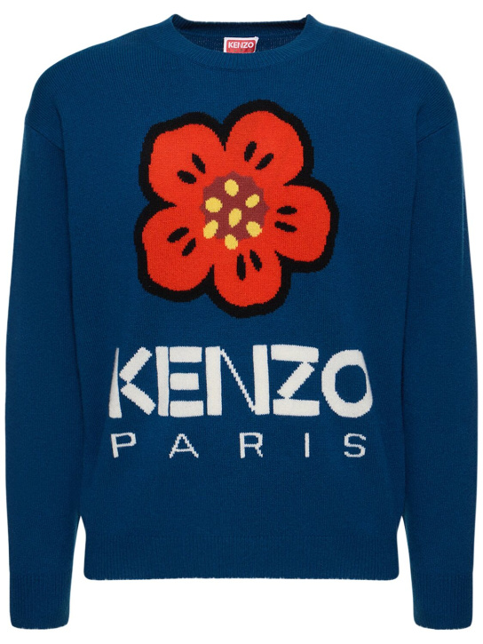 Kenzo Paris: Boke 로고 인타시어 울 니트 스웨터 - men_0 | Luisa Via Roma